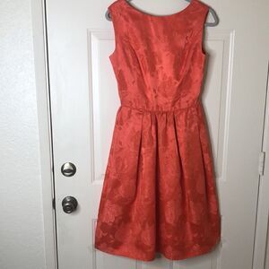 Handmade Coral Brocade Barbiecore Fit and Flare Dress Size 6